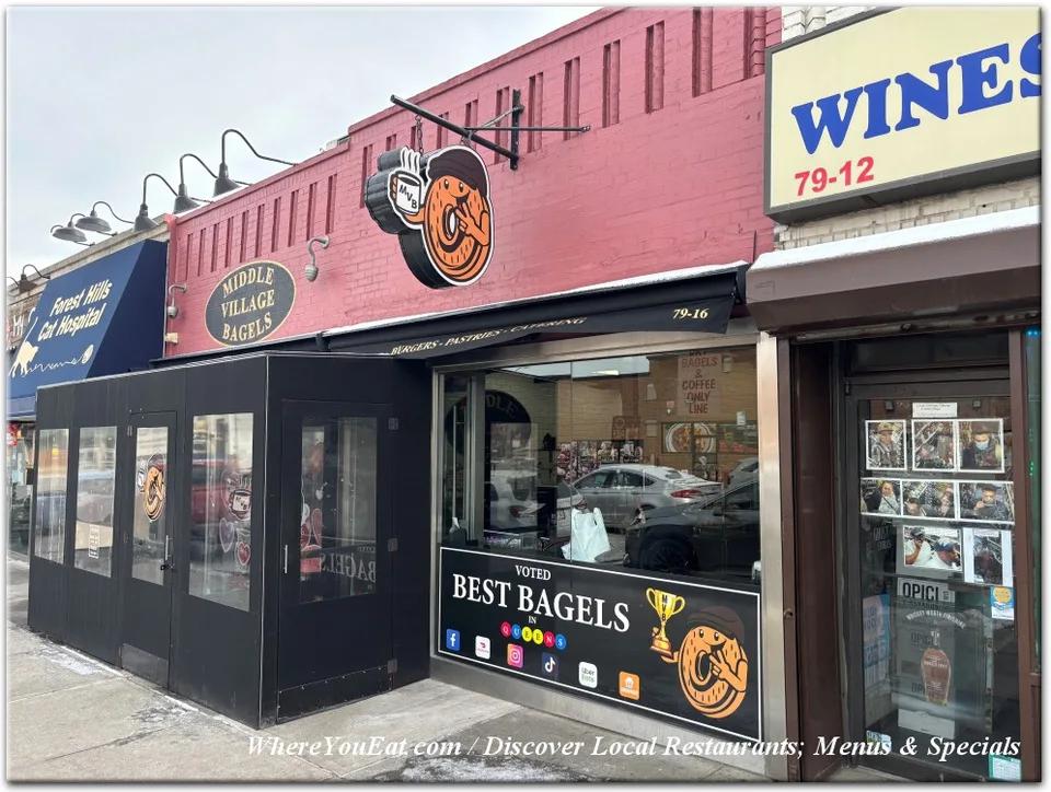 Middle Village Bagels storefront and sidewalk tables